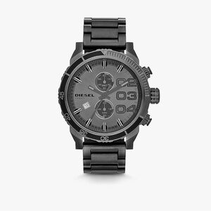 Diesel Double Down Chronograph Black Dial Leather Band Quartz Mens Watch DZ4326